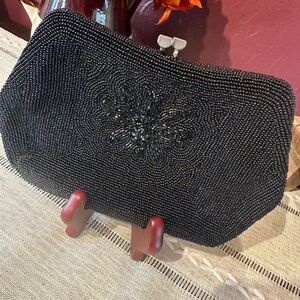 Vintage fully beaded Japanese handbag evening purse lined satin